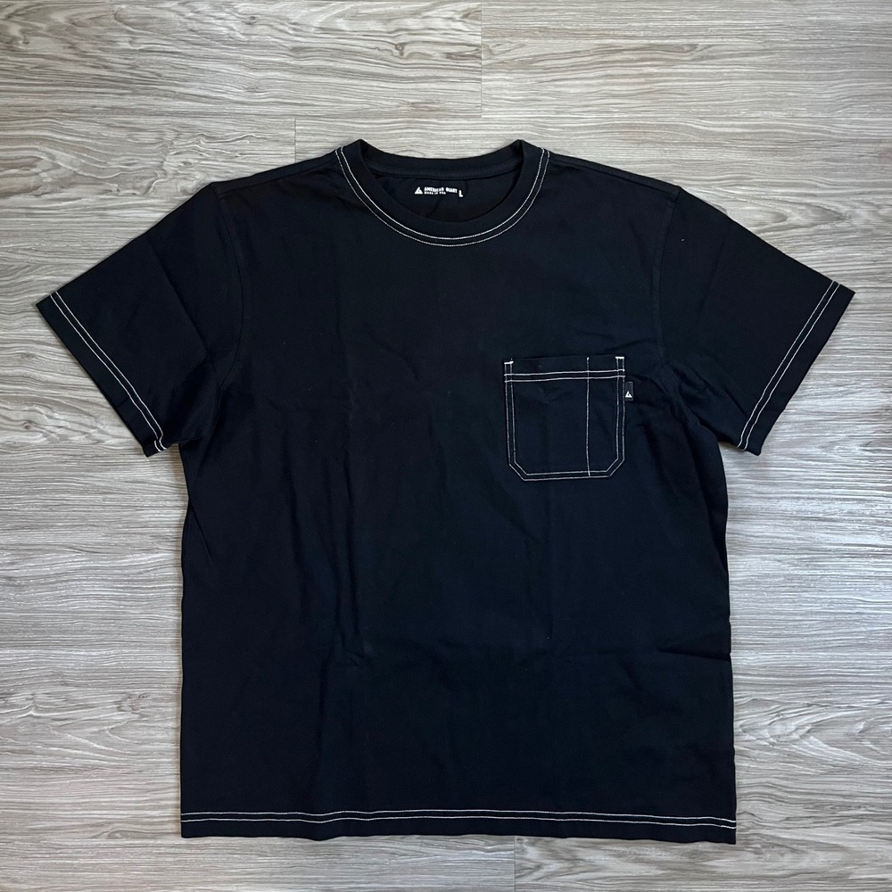 American Giant Mens Black Contrast Stitch Pocket T-Shirt Made in USA Large